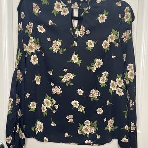 Monteau Navy Floral Cutout Blouse